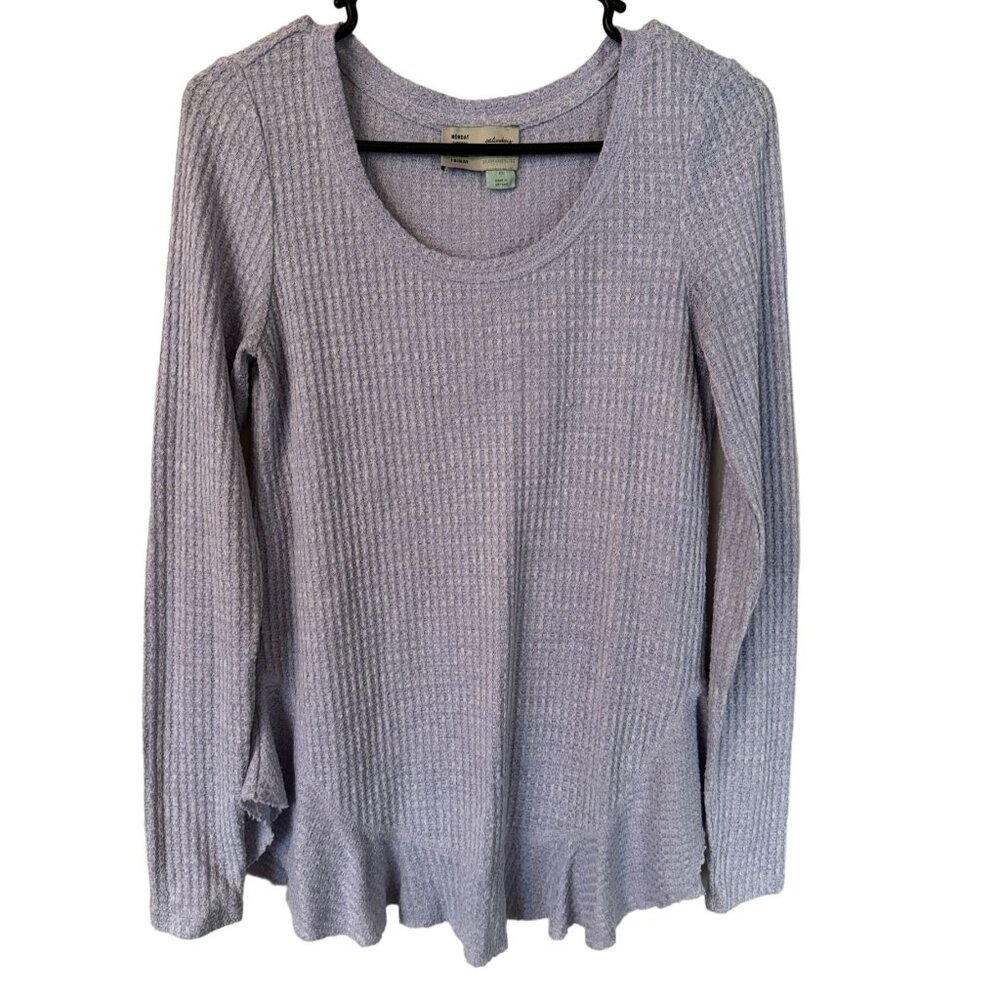 Anthropologie Saturday‎ Sunday Lavender Waffle Knit Ruffle Hem Thermal Top XS h2